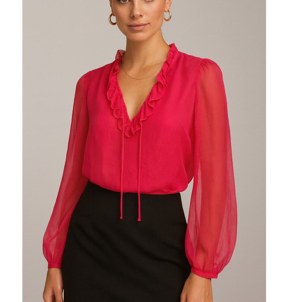 Giambattista Valli Pink Sheer Silk Tie-Neck Blouse Italian Designer size 40 / S